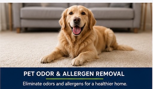 Golden retriever on carpet — pet odour and allergen removal Edmonton